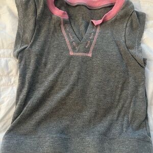 Gray Sleeveless Top with Pink Trim